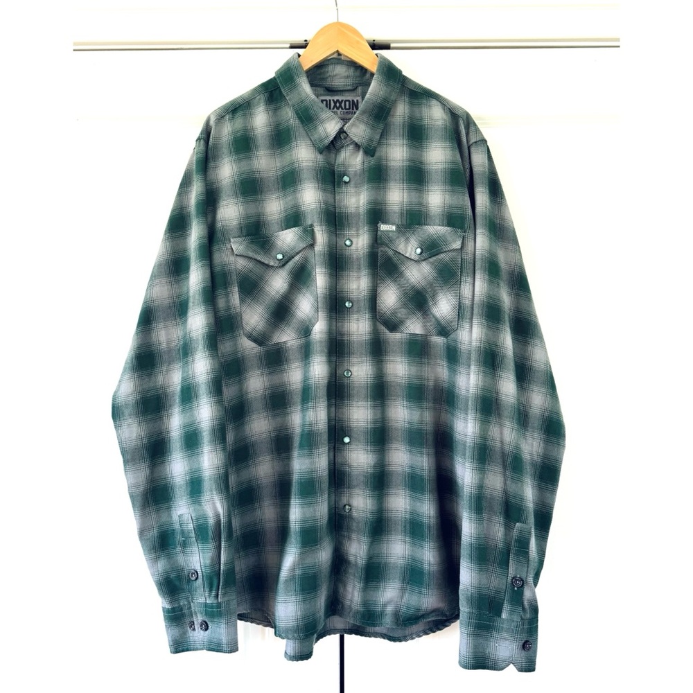 Dixxon The Bixby Pearl Snap Flannel Shirt Green Gray Plaid Button Down 2XT